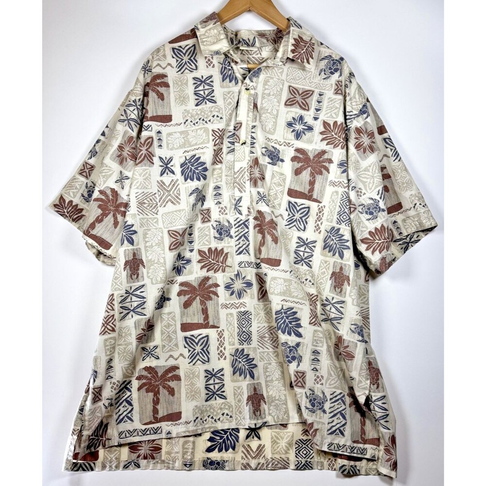 Go Barefoot Shirt Mens 2XL Popover Reverse Print Aloha‎ Palm Turtle Tribal USA